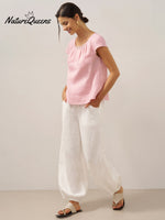 100% Linen Broad Elastic Waistband Pants TALIA