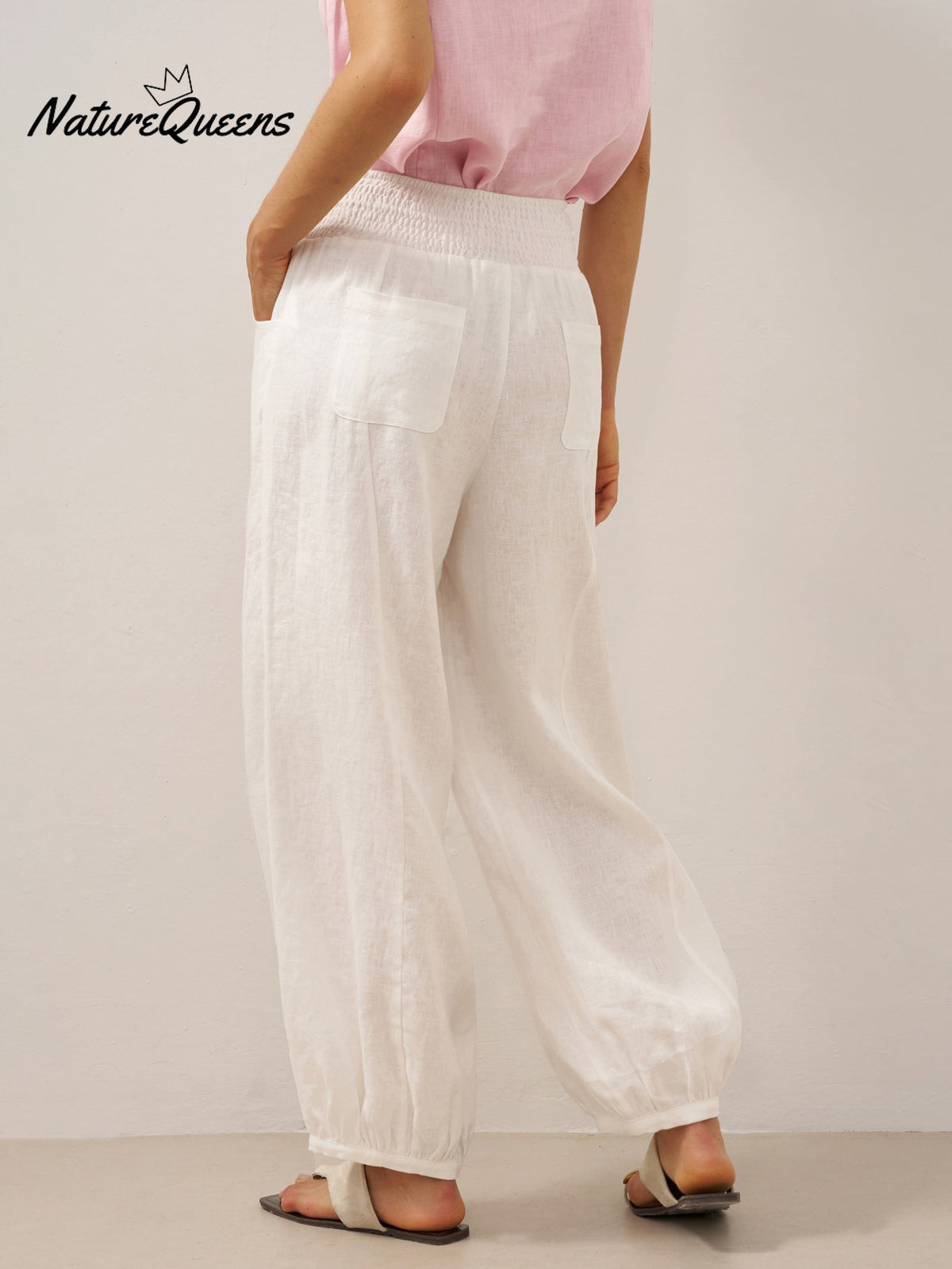 100% Linen Broad Elastic Waistband Pants TALIA