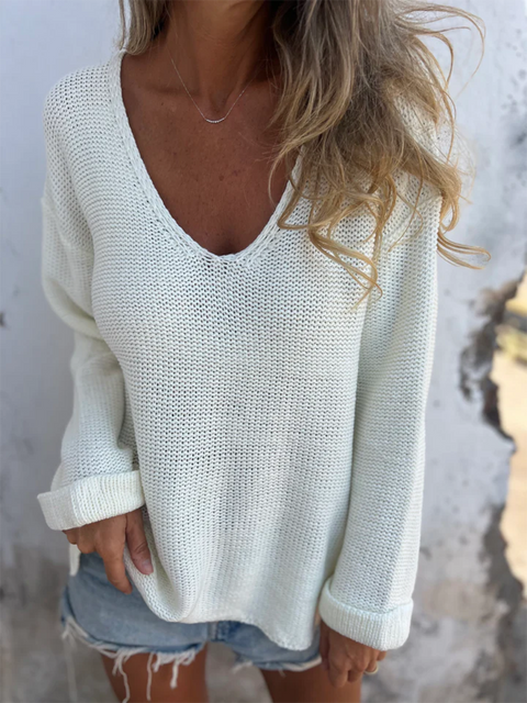 Women's Loose V-neck Knitted Sweater
