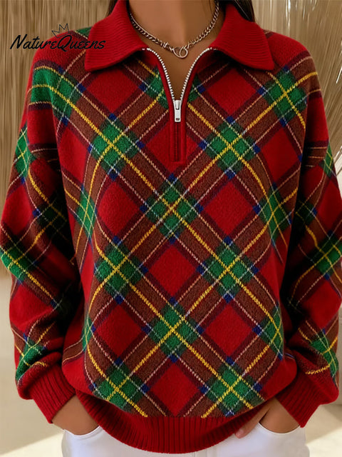 Women's Casual Christmas Plaid Print Sweatshirt