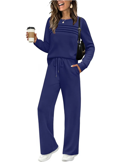 Women's Casual Sports Travel Pleated Top and Pants Two-piece Set