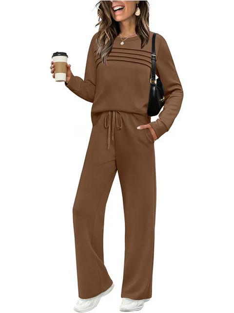 Women's Casual Sports Travel Pleated Top and Pants Two-piece Set