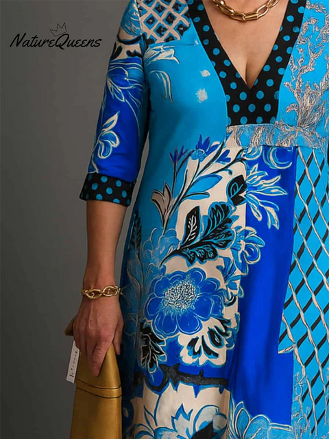 Women's Floral Polka Dot Print V-neck Dress