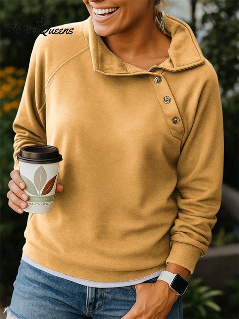 Women's Casual Button-down Slant Collar Sweatshirt
