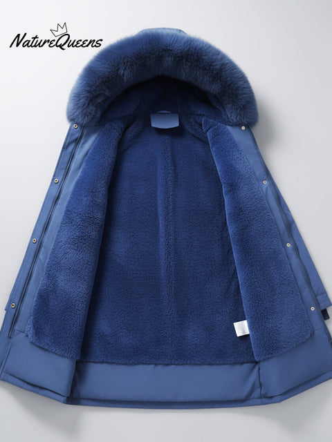 Women's Casual Solid Color Fur Collar Hooded Down Jacket