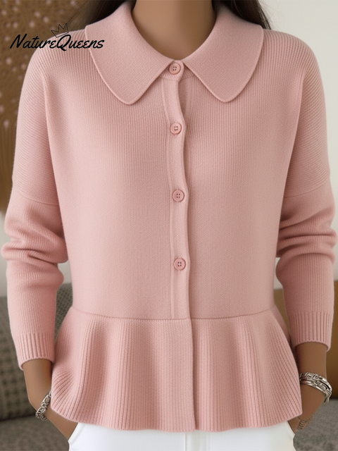 Women's Retro Peter Pan Collar Ruffled Hem Sweater