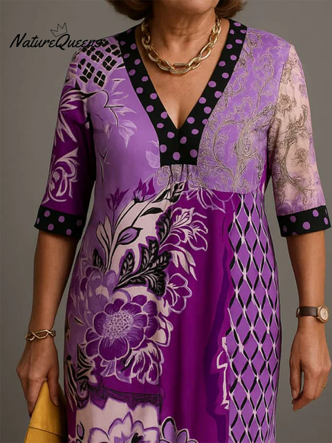 Women's Floral Polka Dot Print V-neck Dress