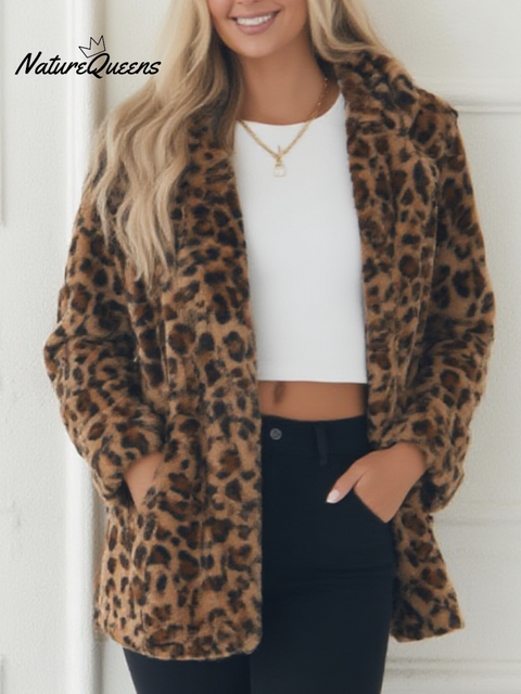Leopard Print Faux Fur Plush Coat