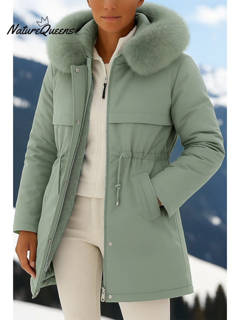 Women's Casual Solid Color Fur Collar Hooded Down Jacket