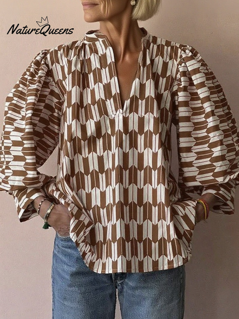 Retro Puff Sleeve Plaid Print Shirt Top