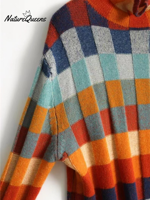 Women's Colorful Checkerboard Wool Knit Top