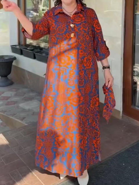Loose-fitting Printed Dress with Metal Buttons