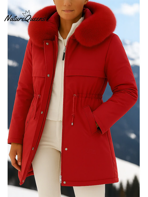 Women's Casual Solid Color Fur Collar Hooded Down Jacket