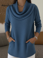 Women's Soft Swing Collar Suede Pocket Pullover