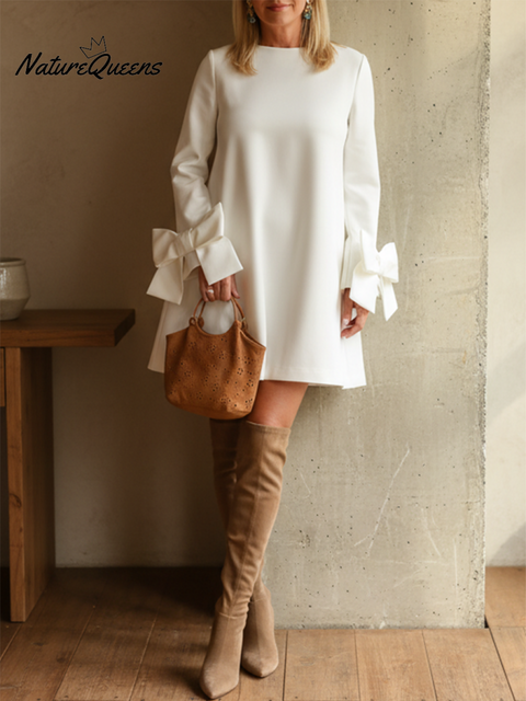 Women's Elegant Sleeve Bow A-Line Dress