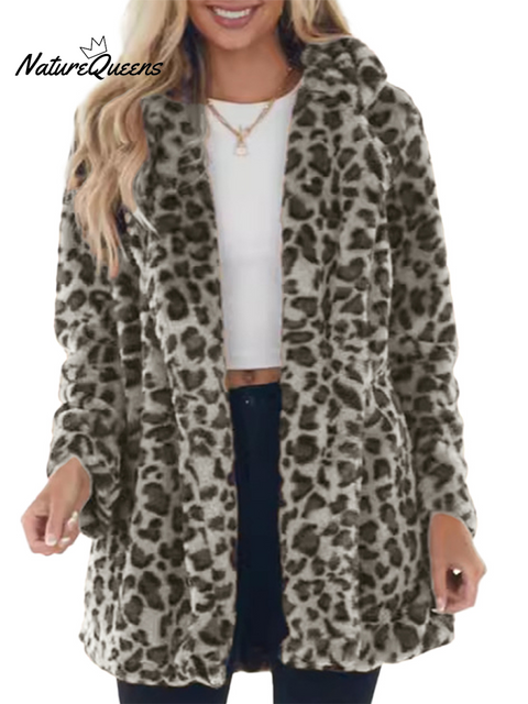 Leopard Print Faux Fur Plush Coat