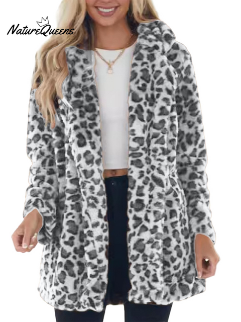Leopard Print Faux Fur Plush Coat