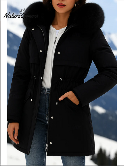 Women's Casual Solid Color Fur Collar Hooded Down Jacket