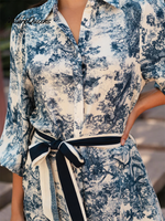 Women's Elegant Scroll Belted Shirt Dress