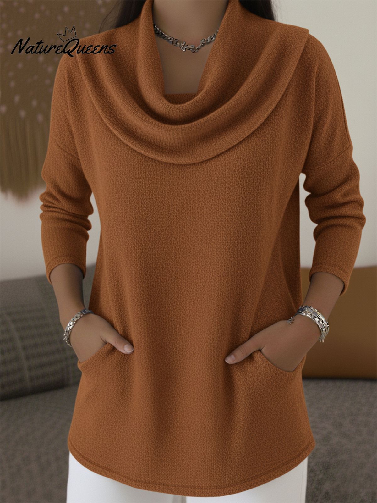 Women's Soft Swing Collar Suede Pocket Pullover