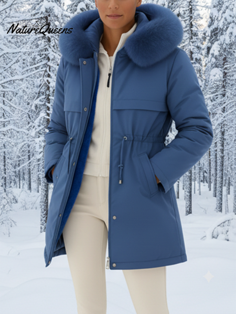 Women's Casual Solid Color Fur Collar Hooded Down Jacket