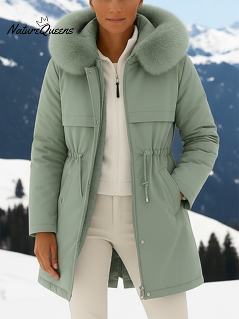 Women's Casual Solid Color Fur Collar Hooded Down Jacket