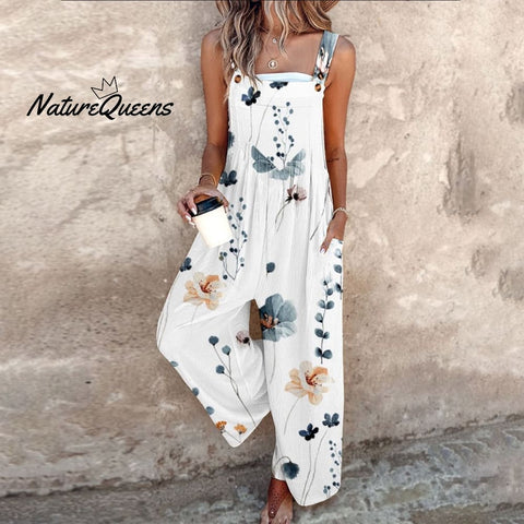 Breezy Plant Print Sleeveless Jumpsuit