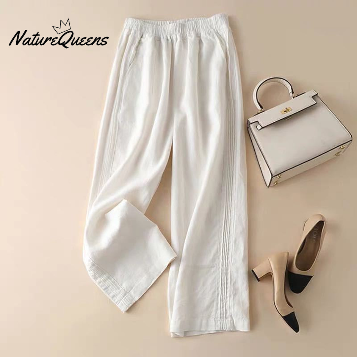 Summer Thin Cotton Linen Wide - Leg Pants White / S