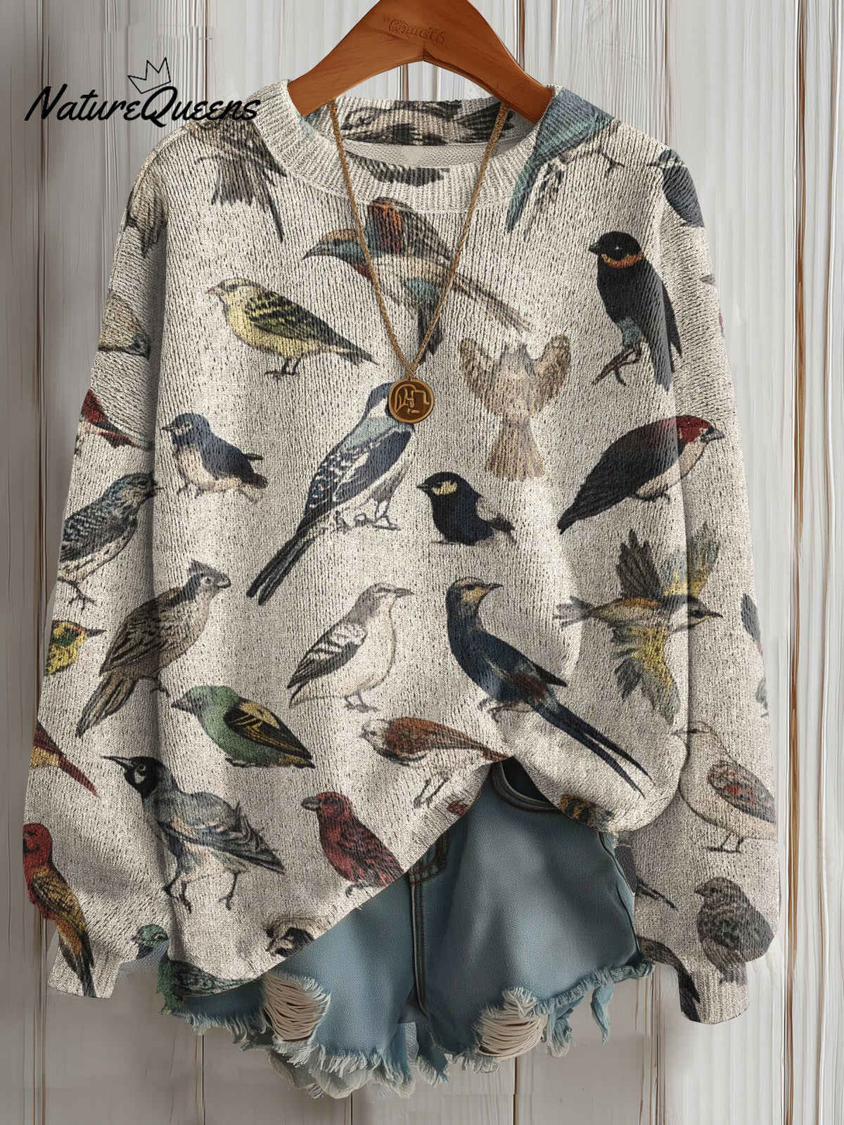 Women's Vintage boho bird nature art Sweater