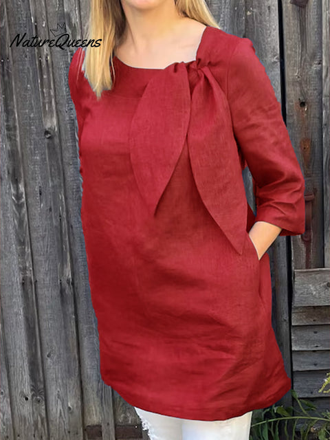 Women's Bow Loose Linen Top