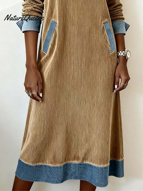 Women'S Casual Contrasting Color Splicing Dress