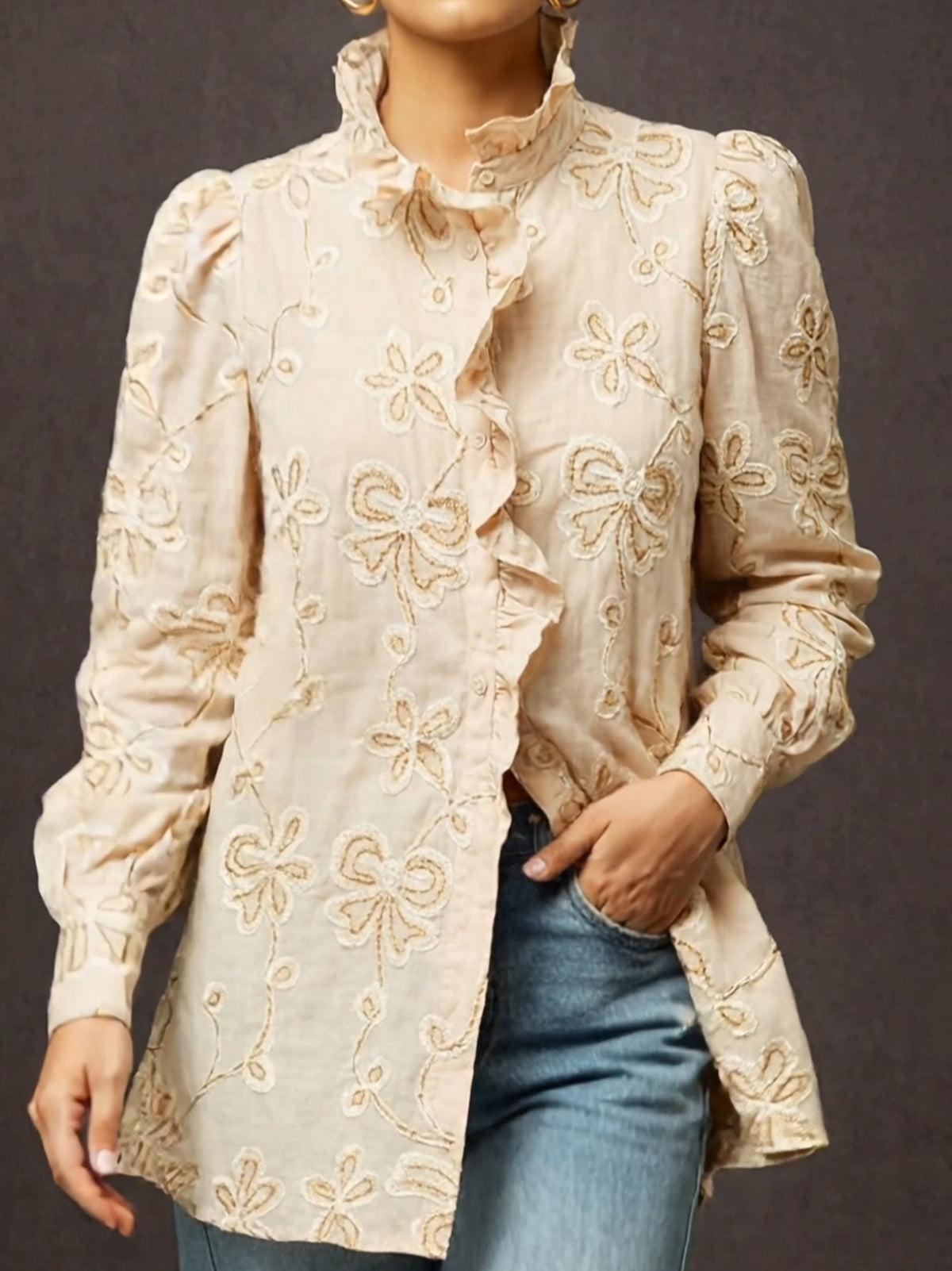3d Embroidered Ruffled Shirt
