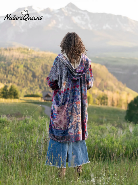 Cozy Floral Patchwork Check Print Sherpa Kimono Jacket