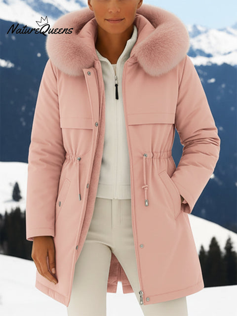 Women's Casual Solid Color Fur Collar Hooded Down Jacket