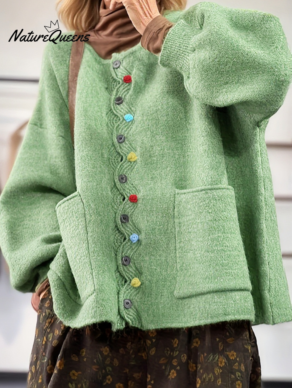 Colorful Button Thick Wool Loose Cardigan Sweater