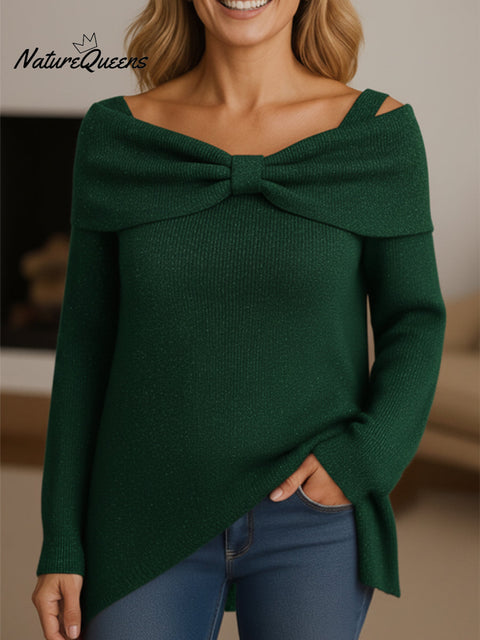 Women's Elegant Bow Collar Knitted Sweater Top