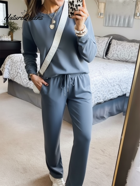 Casual Travel Crew Neck Sweatshirt and Pants Two-piece Set