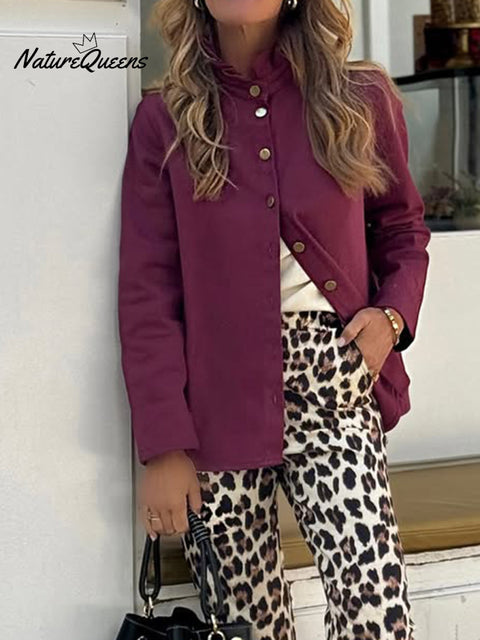 Women's Elegant Ruffle Collar Metal Button Cardigan Jacket