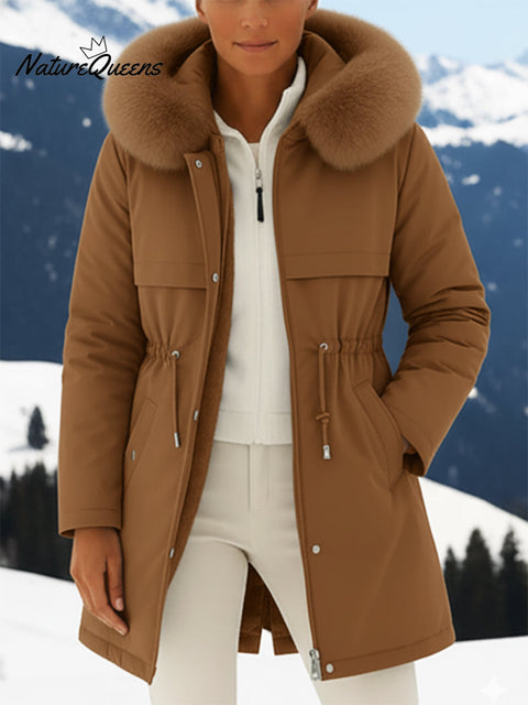 Women's Casual Solid Color Fur Collar Hooded Down Jacket