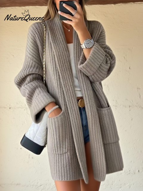 Women's Loose Thick-knit Pocket Cardigan Sweater