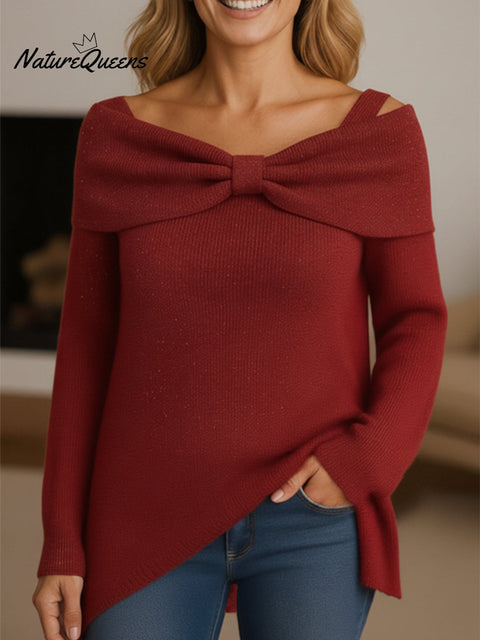 Women's Elegant Bow Collar Knitted Sweater Top