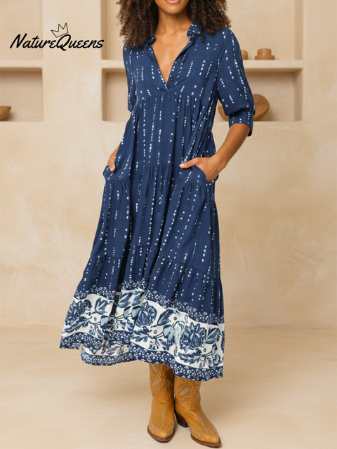 Women's Comfort Striped Floral Multi-Layered Hem Dress
