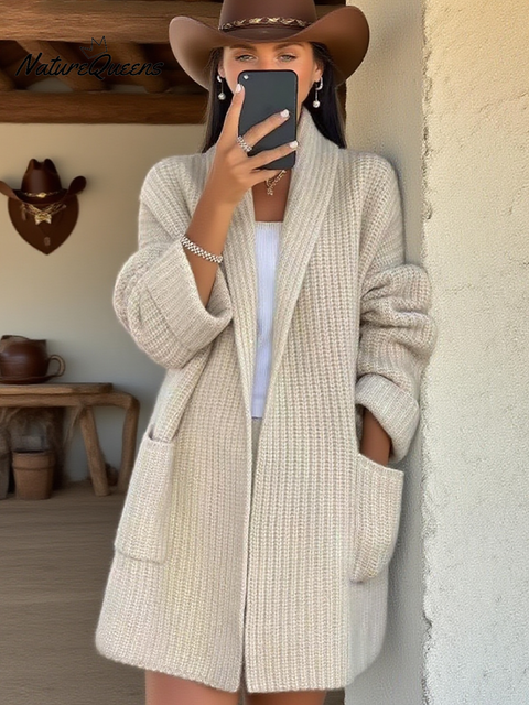 Women's Loose Thick-knit Pocket Cardigan Sweater