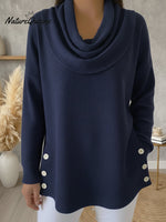 Casual Draped Collar Side Slit Button Waffle Pullover Top