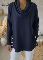 Casual Draped Collar Side Slit Button Waffle Pullover Top