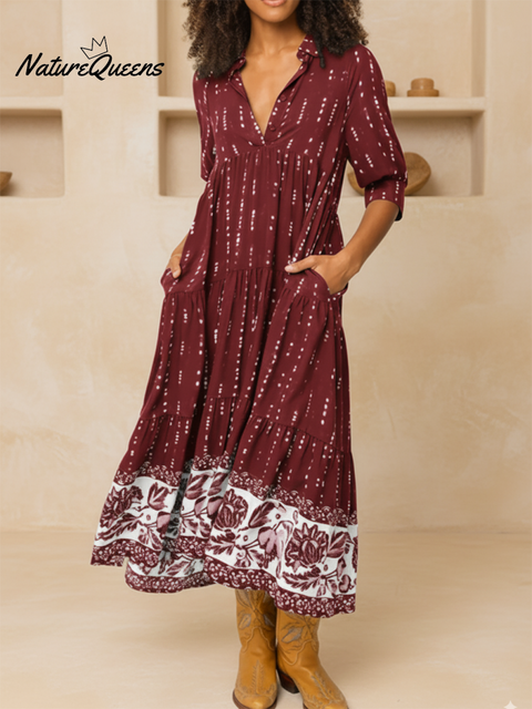 Women's Comfort Striped Floral Multi-Layered Hem Dress
