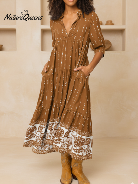 Women's Comfort Striped Floral Multi-Layered Hem Dress