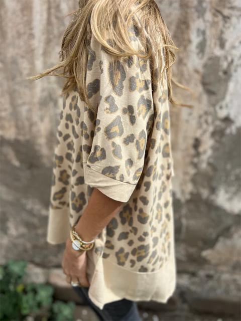 Animal Pattern Back-opening Cotton and Linen Top