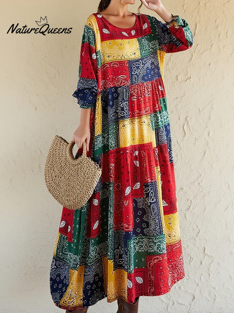 Women's Perris Plaid Panel Print Cotton Dress