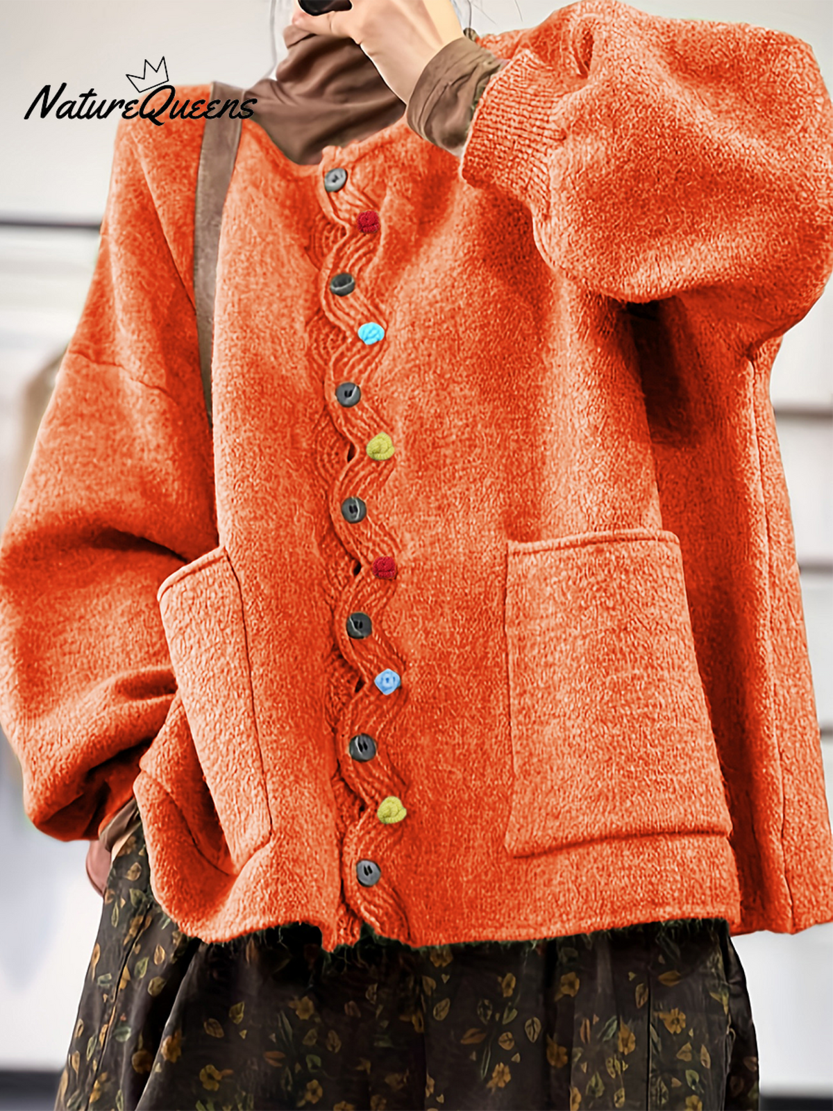 Colorful Button Thick Wool Loose Cardigan Sweater